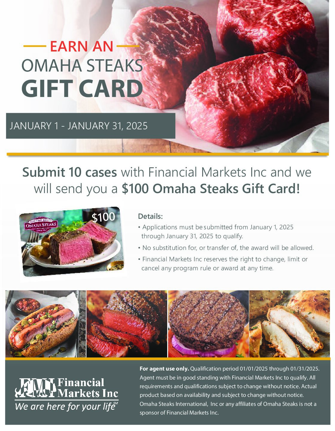 Earn a $100 Omaha Steaks Gift Card for Submitting Cases to Financial Markets Inc