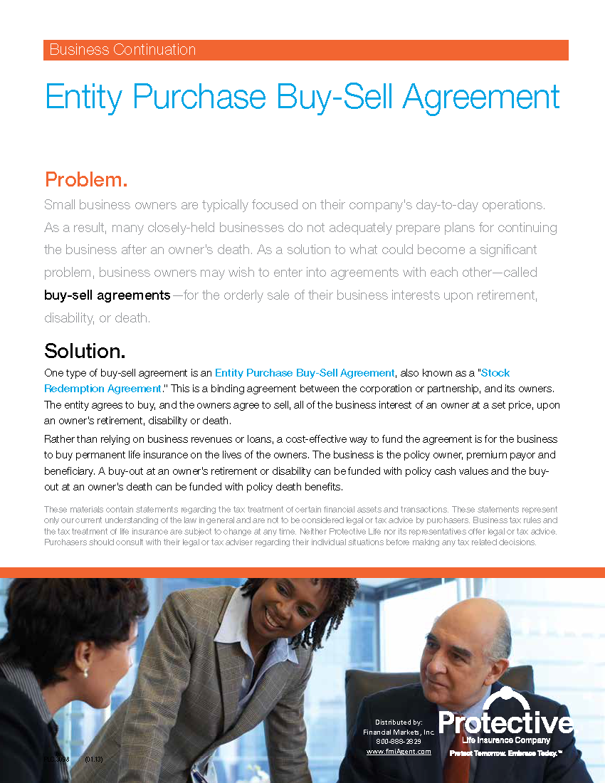 Protective-Entity Purchase Buy-Sell Agreement Consumer Flyer